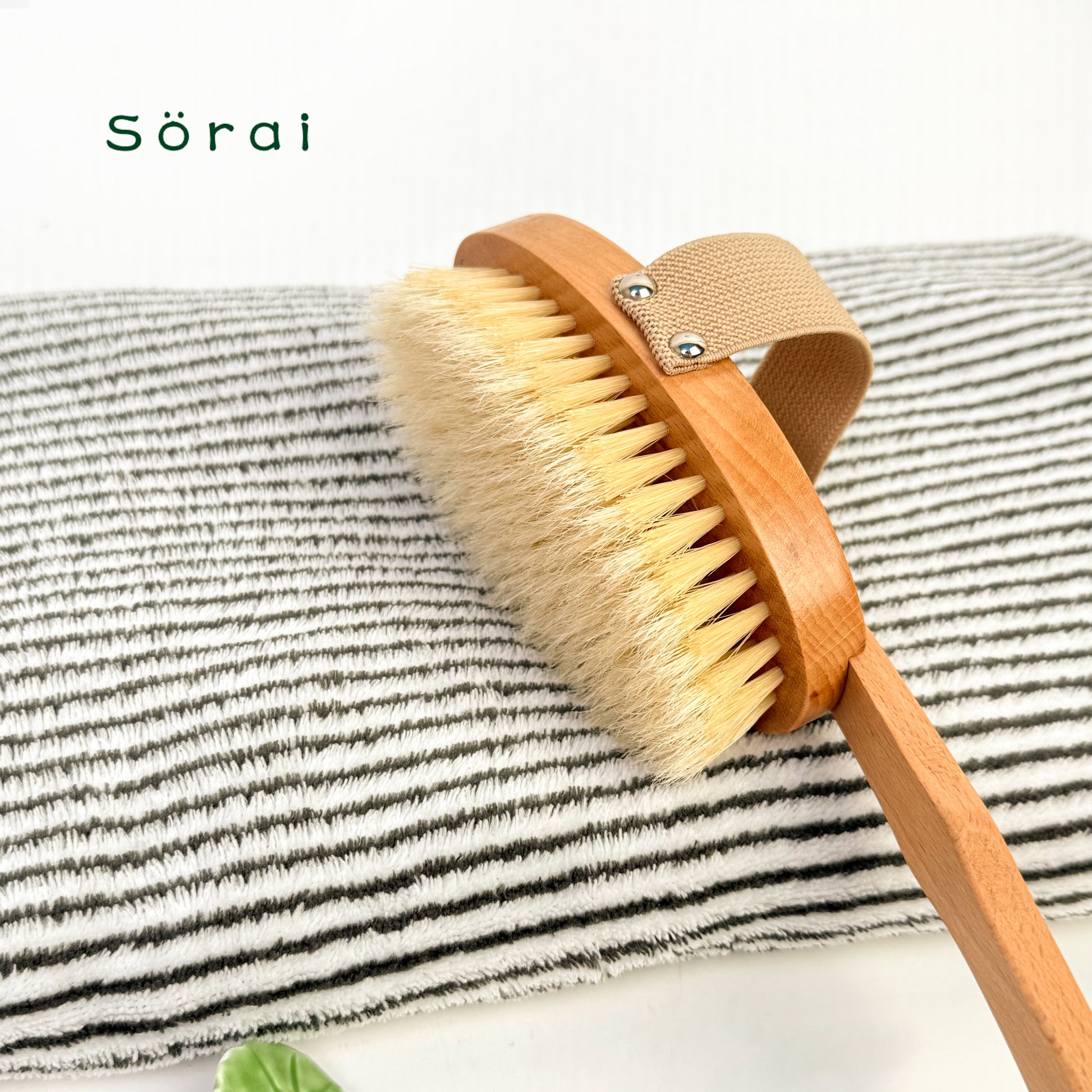 Curved Handle Detachable Boar Bristle Bath Brush - Dry & Wet Body Scrubber for Lymphatic Massage, Exfoliation & Anti-Cellulite Care | Ergonomic Back Shower Brush with Replaceable Head