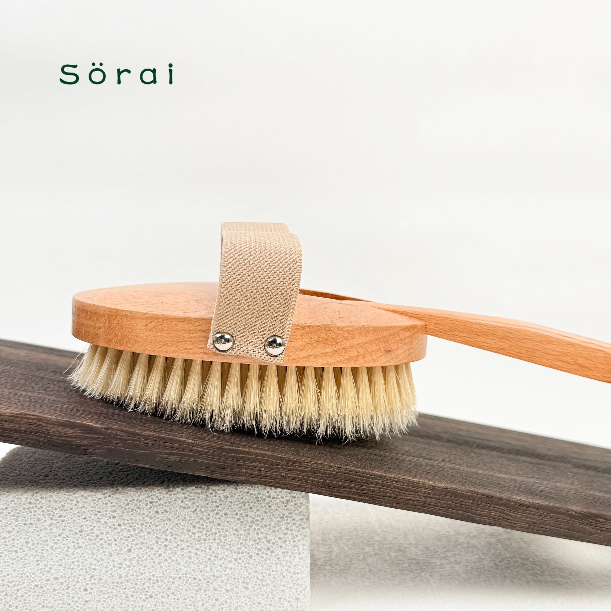 Curved Handle Detachable Boar Bristle Bath Brush - Dry & Wet Body Scrubber for Lymphatic Massage, Exfoliation & Anti-Cellulite Care | Ergonomic Back Shower Brush with Replaceable Head