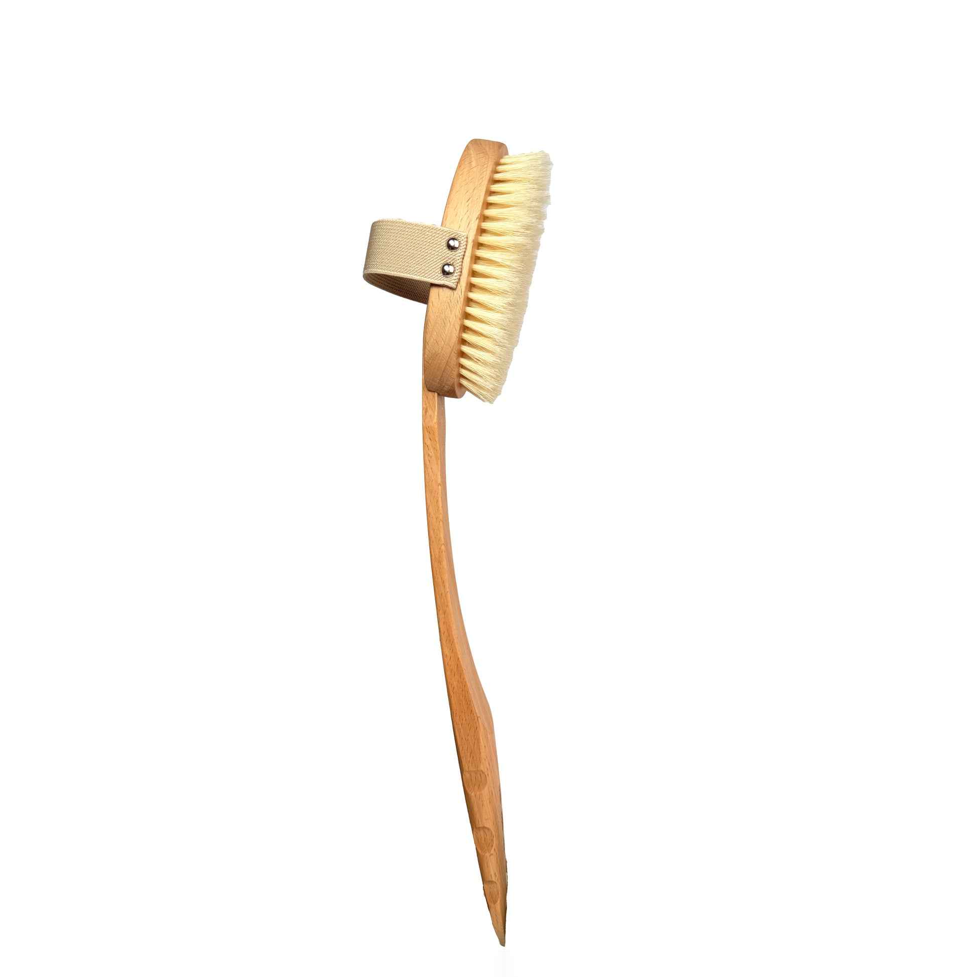 Curved Handle Detachable Boar Bristle Bath Brush - Dry & Wet Body Scrubber for Lymphatic Massage, Exfoliation & Anti-Cellulite Care | Ergonomic Back Shower Brush with Replaceable Head